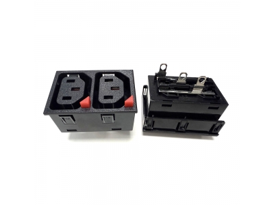 C13兩聯(lián)按鍵防脫插座可直接卡型材